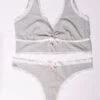 Grey Lingerie Set Contrast Lace