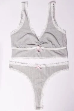 Grey Lingerie Set Contrast Lace