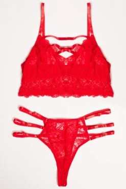 Red Strappy Lace Lingerie Set