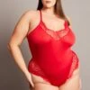 Red Lace Trim One Piece Bodysuit Lingerie