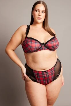 Red Check Lace Trim Lingerie Set