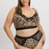 Brown Animal Print Lace Trim Corset Lingerie Set