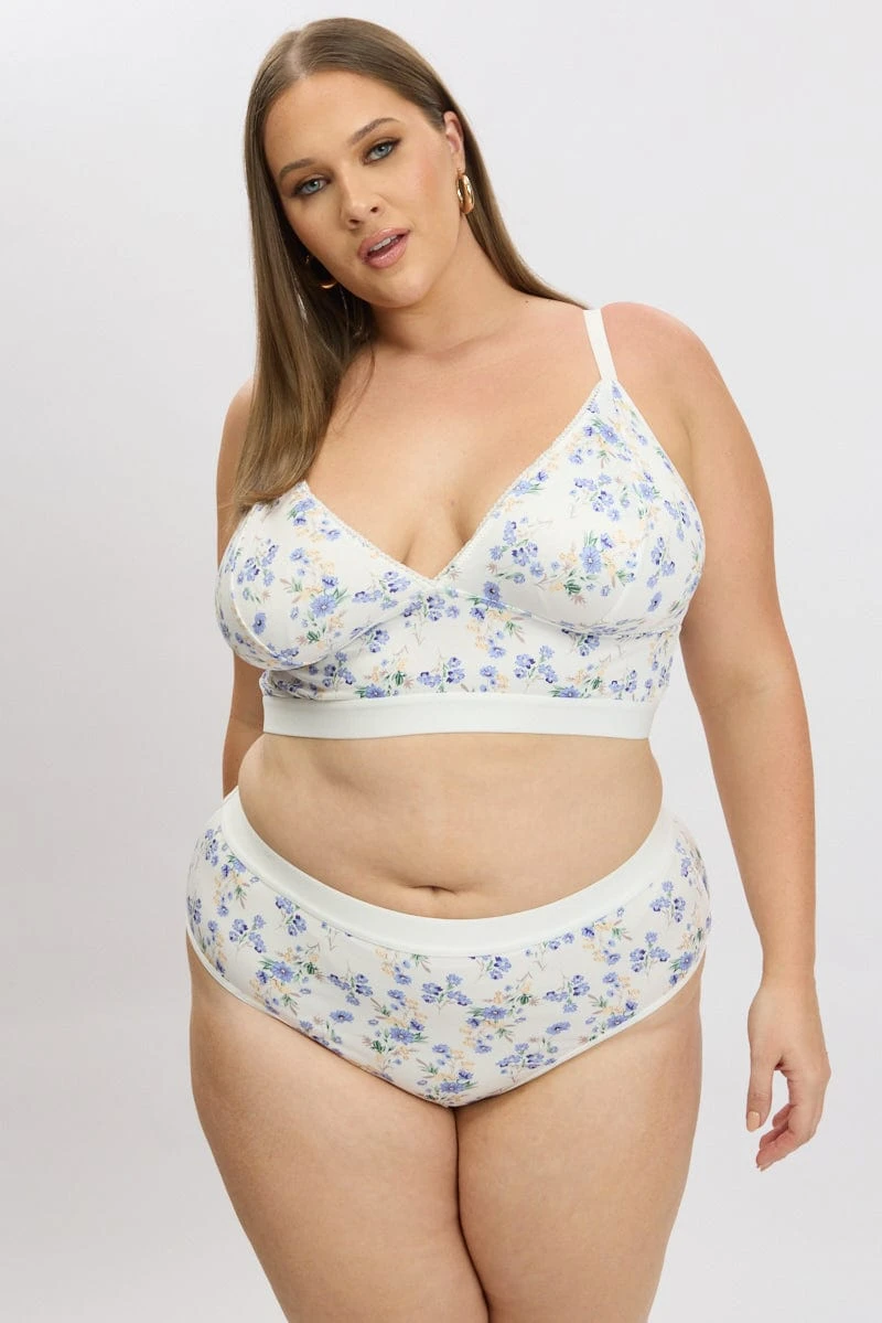White Ditsy Bralet And Briefs Lingerie Set 1 White Ditsy Bralet And Briefs Lingerie Set