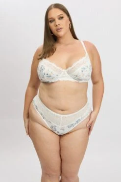 White Ditsy Lace Trim Lingerie Set