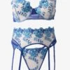 Blue Flower Embroidered Lingerie Set