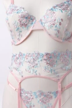 Pink Flower Embroidered Lingerie Set -You And All Fashion Store cwl000200 51b pink 3