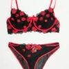 Black Rose Embroidered Lingerie Set