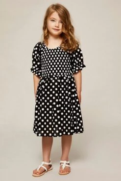 Polka Dot Skater Dress Kids Puff Sleeve