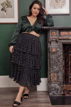 Brown High Waist Frill Tiered Midi Skirt -You And All Fashion Store skirt copy